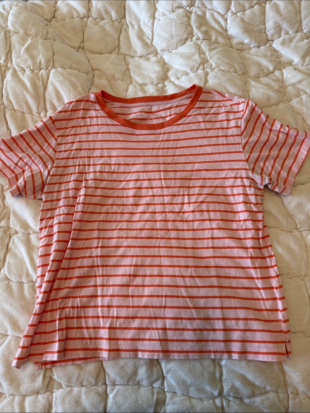 Pink & Orange Striped Tee - Casual Short Sleeve Top